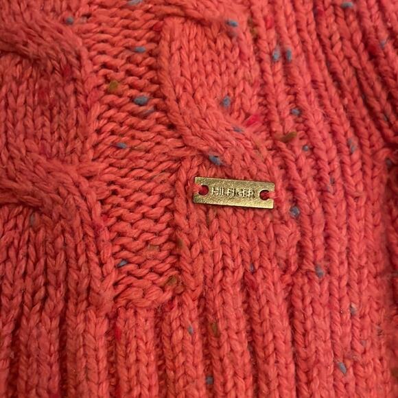 Womens Tommy Hilfiger coral flecked chunky cable knit sweater medium - Picture 3 of 7